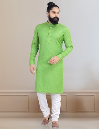 Festive wear green cotton kurta suit for mens