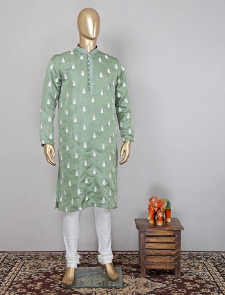 Festive wear green designer cotton kurta suit
