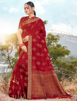 Festive wear red soft cotton saree