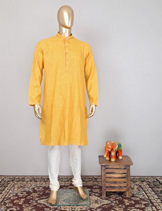 Festive wear yellow color cotton kurta suit for mens