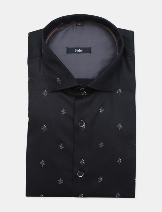 Fete black printed formal cotton shirt