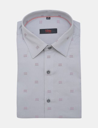Fete grey printed formal shirt for mens