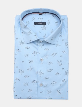Fete printed formal sky blue cotton shirt
