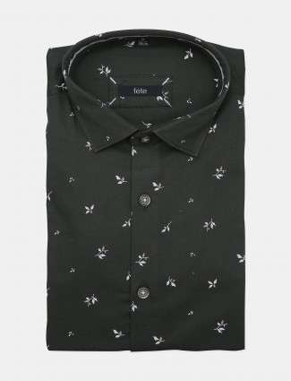 Fete printed olive cotton formal shirt for mens