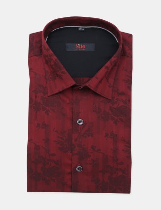 Fete red printed cotton formal shirt for mens