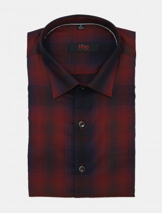Fete red solid cotton formal shirt for mens