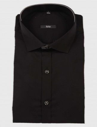 Fete solid black hue cotton fabric shirt