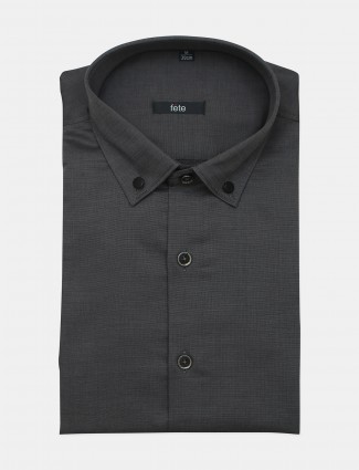 Fete solid style grey cotton formal shirt of men
