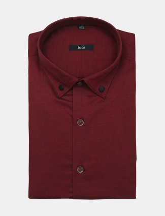Fete solid style maroon cotton casual wear mens shirt