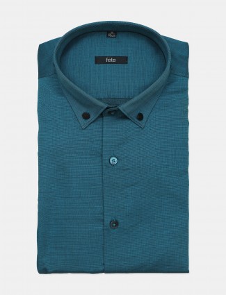 Fete solid style teal blue shirt for office look
