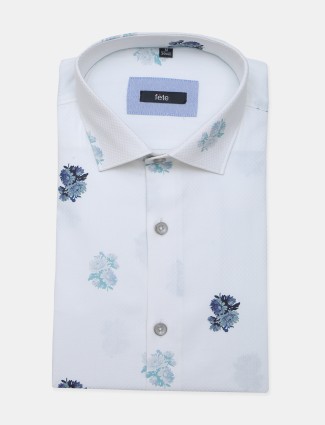 Fete white printed casual cotton shirt