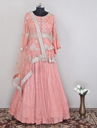 Flamingo pink wedding occasions silk lehenga choli for women