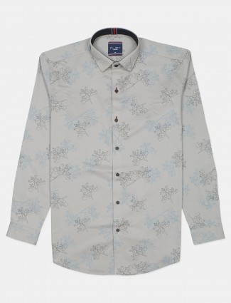 Flirt grey cotton shirt for men in printed style