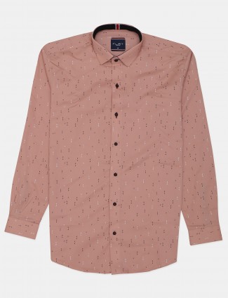 Flirt peach printed cotton mens shirt