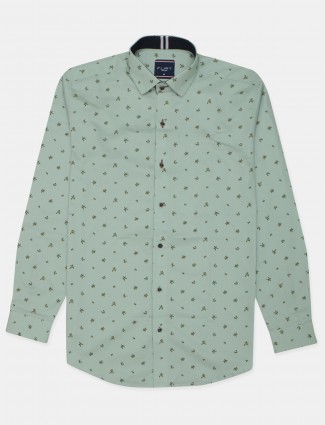 Flirt printed pista green cotton shirt for men