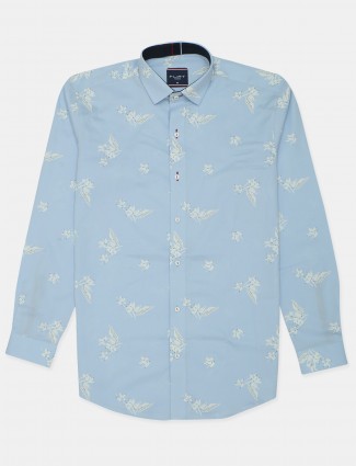 Flirt printed style sky blue hue cotton shirt