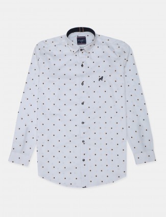 Flirt printed style white slim fit shirt for men