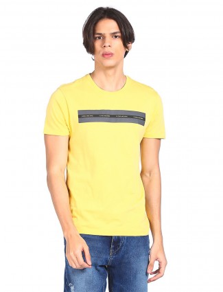 Flying machine cotton yellow t-shirt
