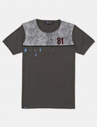 Freeze printed dark grey cotton t-shirt