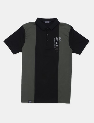 Freeze printed grey and black color polo t-shirt