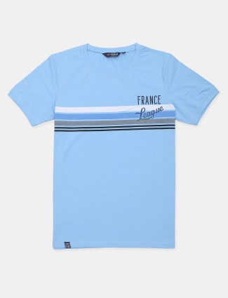 Freeze printed sky blue half sleeves t-shirt