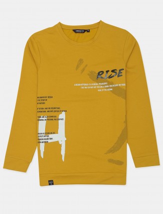 Freeze printed style ochre yellow shade cotton t-shirt