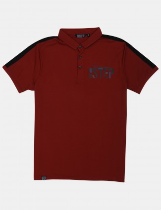 Freeze red printed cotton polo t-shirt
