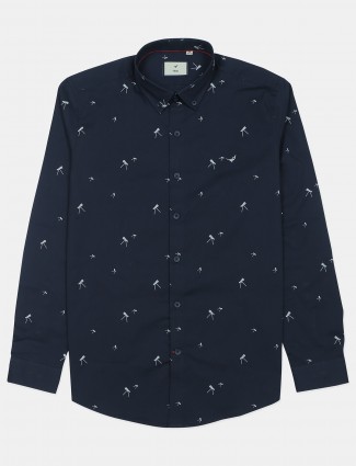 Frio navy blue printed cotton casual shirt