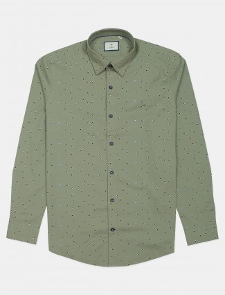 Frio olive green printed casual shirt in cotton