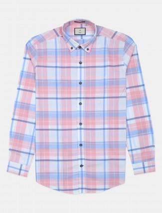 Frio peach checks cotton shirt for men