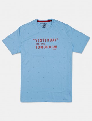 Fritzberg blue printed cotton slim fit t-shirt for men