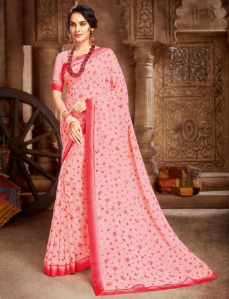 Georgette festival events printed saree in pink