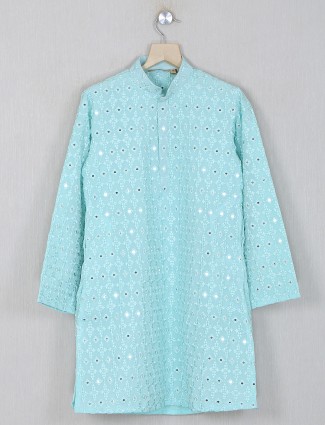 Georgette kurta suit in mint green color for boys