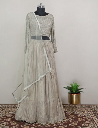 Georgette luxuriant lehenga choli for wedding occasions in sage green