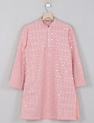 Georgette pink color kurta suit for boys