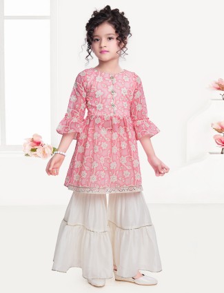 Georgette pink sharara suit for girls