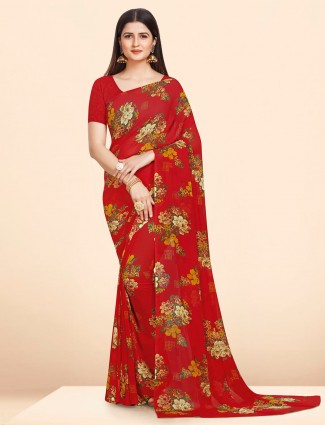 Georgette wonderful red printed saree