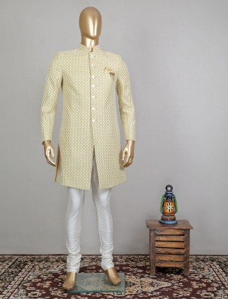 Georgette yellow indo western for men