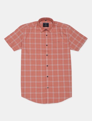 Gianti cotton casual wear checks shirt for mens in peach color