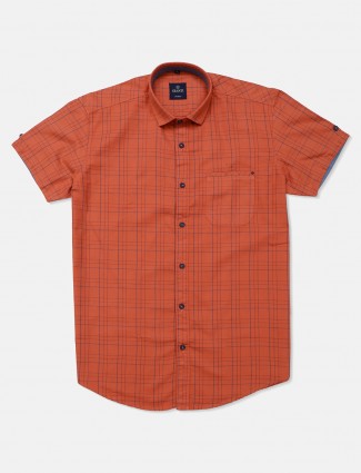 Gianti rust orange checks cotton shirt for mens