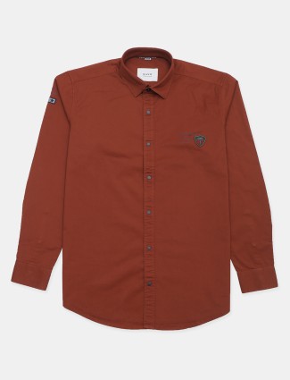Gianti rust orange solid cotton casual wear shirt