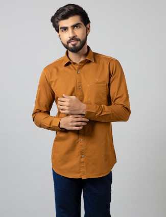 Gianti solid rust orange casual shirt for mens in slim fit