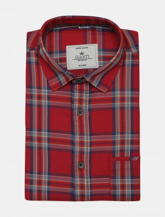 Ginneti red cotton checks shirt