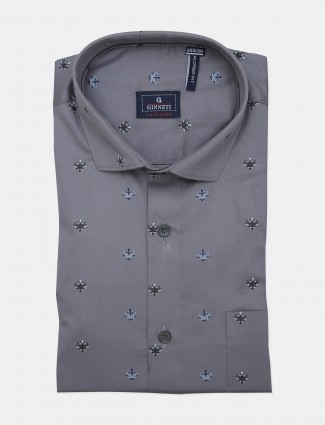 Ginneti slim fit grey printed shirt