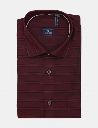 Ginneti slim fit stripe maroon cotton shirt