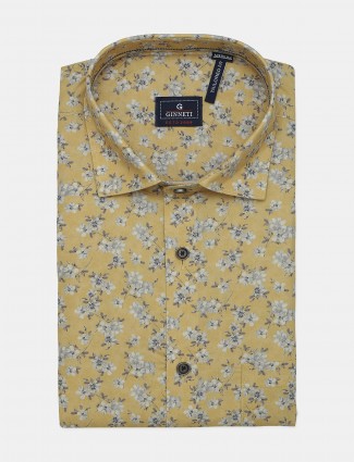 Ginneti yellow printed casual cotton shirt