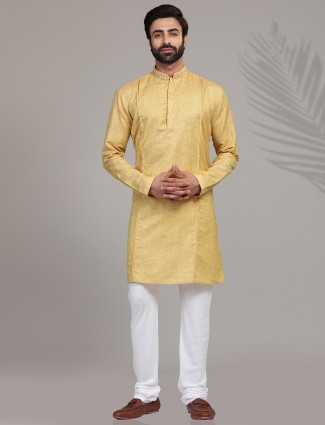 Gold solid cotton silk kurta suit