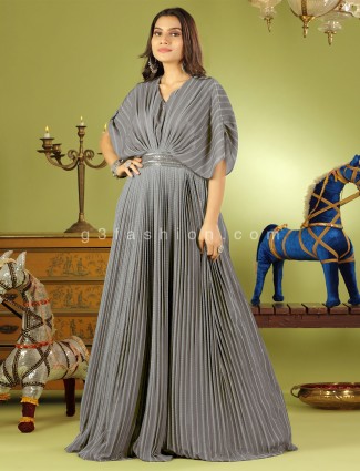 Gorgeous dusty grey georgette reception and party wear gown
