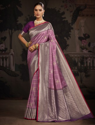 Gorgeous mauve purple banarasi silk saree  