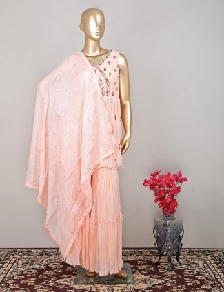 Gorgeous peach georgette sharara suit for wedding event